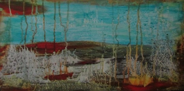 611x304 Mystic Faces By Margo Meakin, Canvas - Acrylic Painting In Bathroom