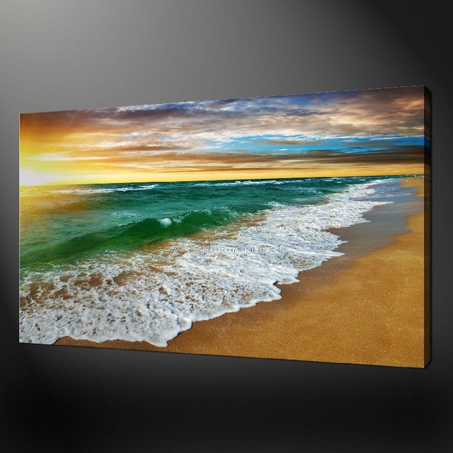 640x640 Sandy Beach Quality Premium Canvas Picture Wall Art Oil Paintings - Acrylic Painting In Bathroom
