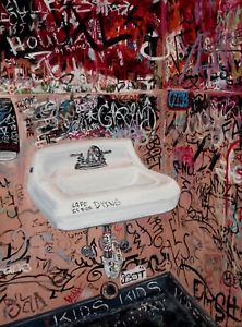 222x300 Bathroom Graffiti, Original Art, Acrylic Painting, Stretched - Acrylic Painting In Bathroom