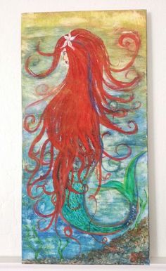 236x386 Original Acrylic Painting Art Beach Decor Mermaid Picture 18 X 24 - Acrylic Painting Mermaid