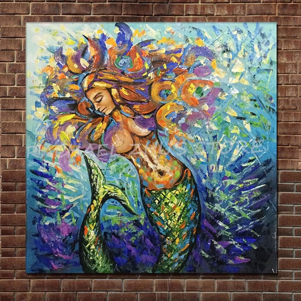 1000x1000 Best Modern Cartoon Art Oil Painting Mermaid Thick Texture - Acrylic Painting Mermaid