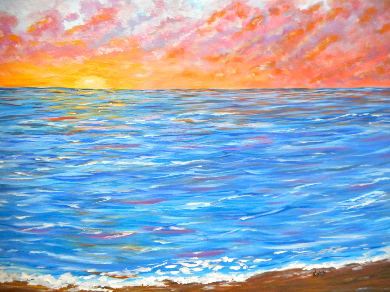 1500x1125 Fine Art Painting Ocean Seascape Impressionism Wall Art - Acrylic Painting Ocean Sunset