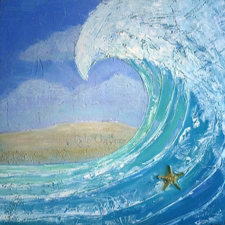 450x450 Simple Acrylic Painting Ideas Sold Mini Wave 18x18 Inch - Acrylic Painting Ocean Waves