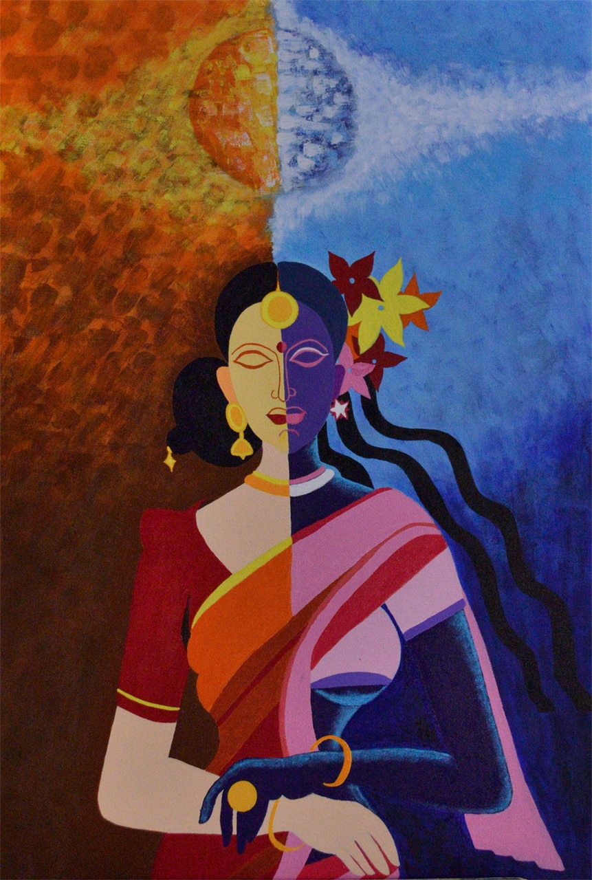 861x1280 Buy Day And Night Women Handmade Painting By Bobby Bangalore. Code - Acrylic Painting Of Women