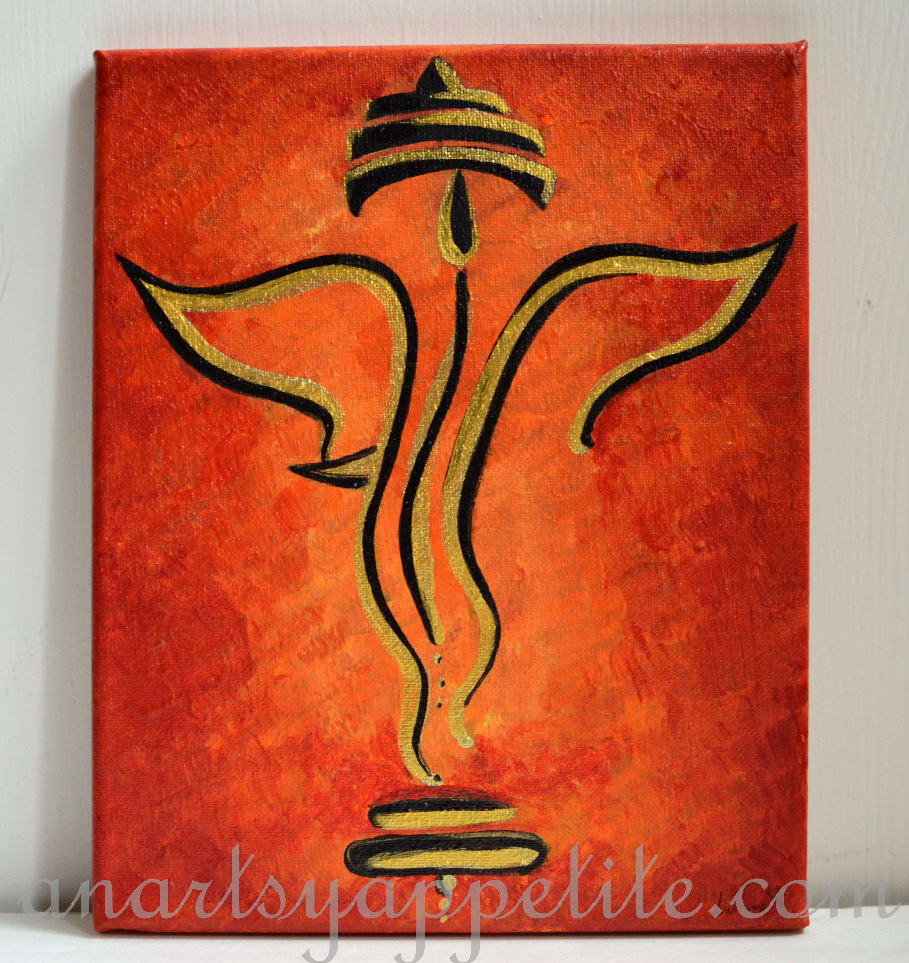 3519x3730 Ganesha Acrylic Painting On Canvas ~ Textured, Metallic Art - Acrylic Painting On Canvas