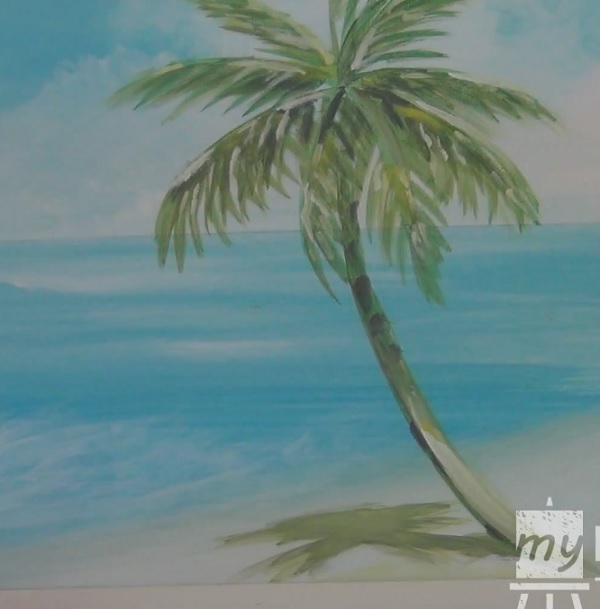 600x609 Acrylic Seascape Painting Lesson (Pt 3) Refining The Beach - Acrylic Painting Palm Trees