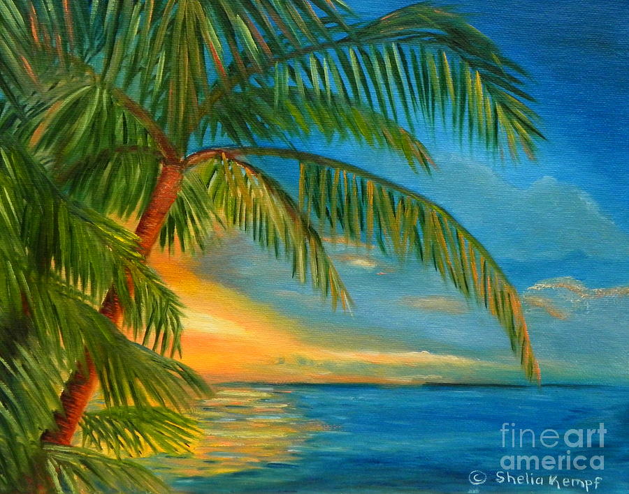 900x708 Sunset Reflections - Acrylic Painting Palm Trees