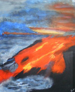 305x375 Sea Fire Original Acrylic Painting Signed Gallery Wrapped Canvas - Acrylic Painting Protection