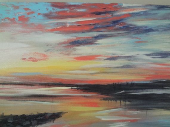 570x428 Sunset View Original Acrylic Painting On Canvas Varnishes - Acrylic Painting Protection