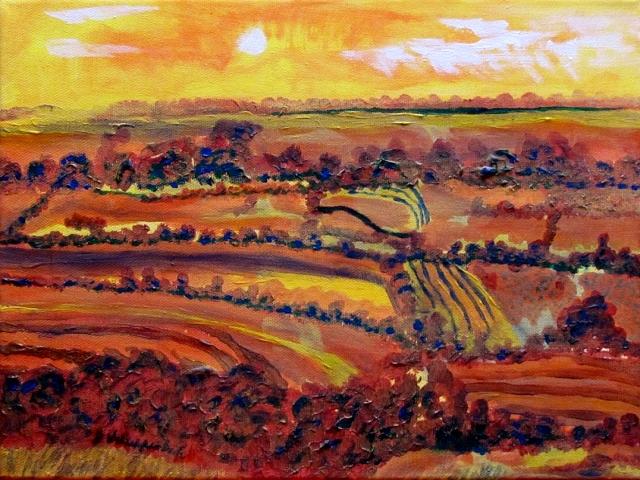 640x480 Yellow And Orange Fields With Sunny Sky Landscape Acrylic Painting - Acrylic Painting With Jane