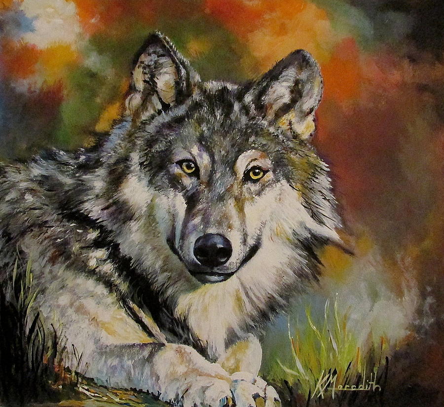 900x825 Wolf Painting By Kevin Meredith - Acrylic Wolf Painting