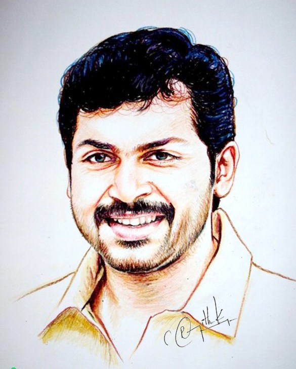 585x728 Painting Of Tamil Actor Karthi - Actors Who Painting