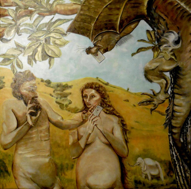638x630 Oil Paintings By Theresa Comstock - Adam And Eve Apple Painting