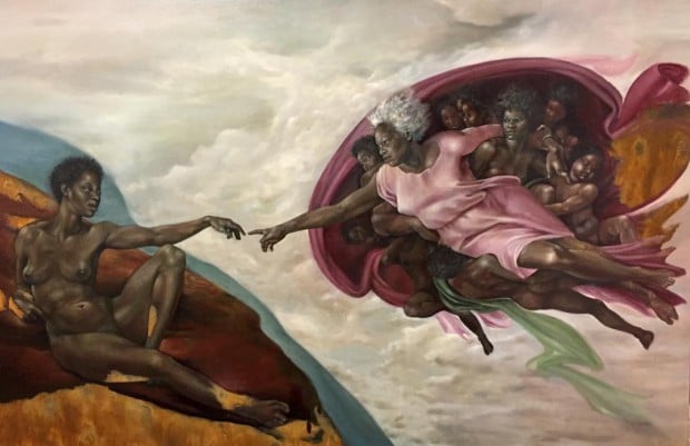 620x401 Painting Depicting God As Black Woman Causes Stir Online - Adam And God Painting