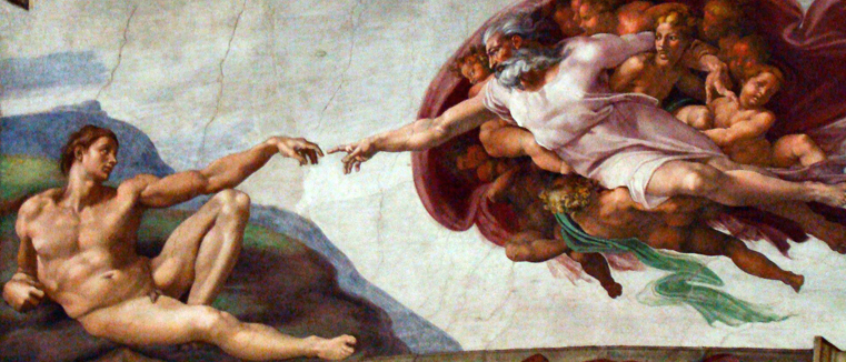 761x326 Hand Of God Giving Life To Adam Mich Saint Laika'S - Adam And God Painting