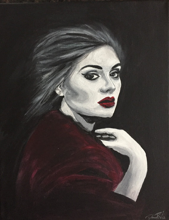 570x743 Adele Painting, Black White Red Painting Of Adele, Adele Red Lips - Adele Painting