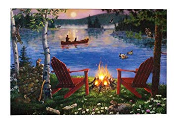 355x257 Cabin Decor Led Lit Canvas Wall Art With Blow Out - Adirondack Chair Painting Canvas