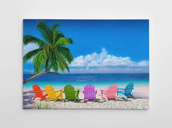 570x423 Beach Wall Decor, Ocean Canvas Art, Large Beach Jason Fetko - Adirondack Chair Painting Canvas