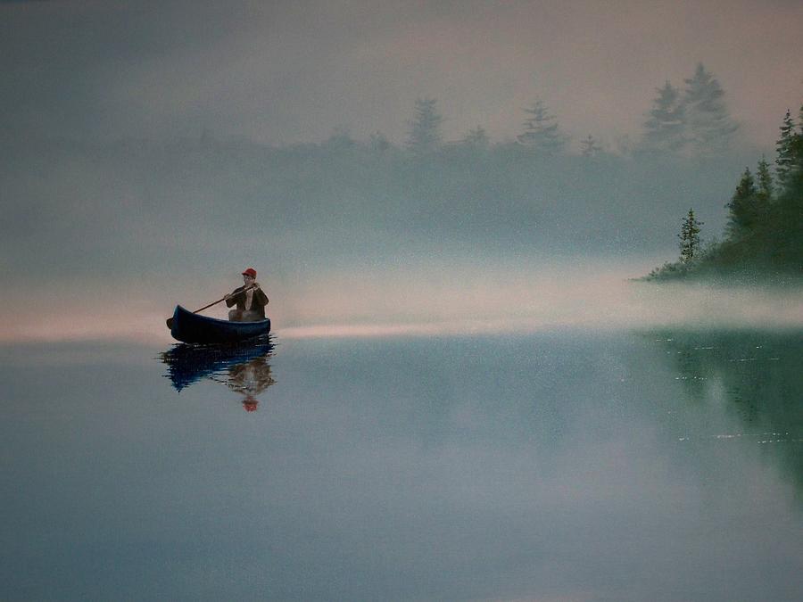 900x675 Peaceful Morning Adirondack Lake Painting By Bruce Watson - Adirondack Painting