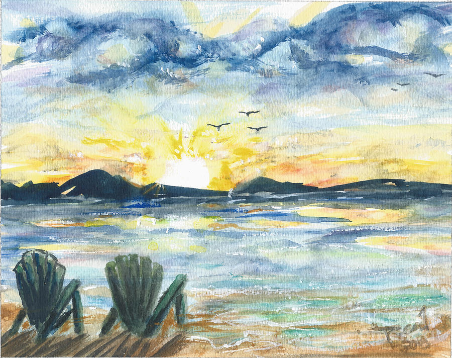 900x712 Adirondack Chairs With A View Painting By Reed Novotny - Adirondack Painting