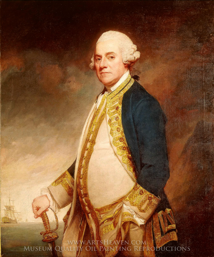 681x820 Reproduction Painting George Romney Admiral Sir Charles Hardy - Admiral Painting