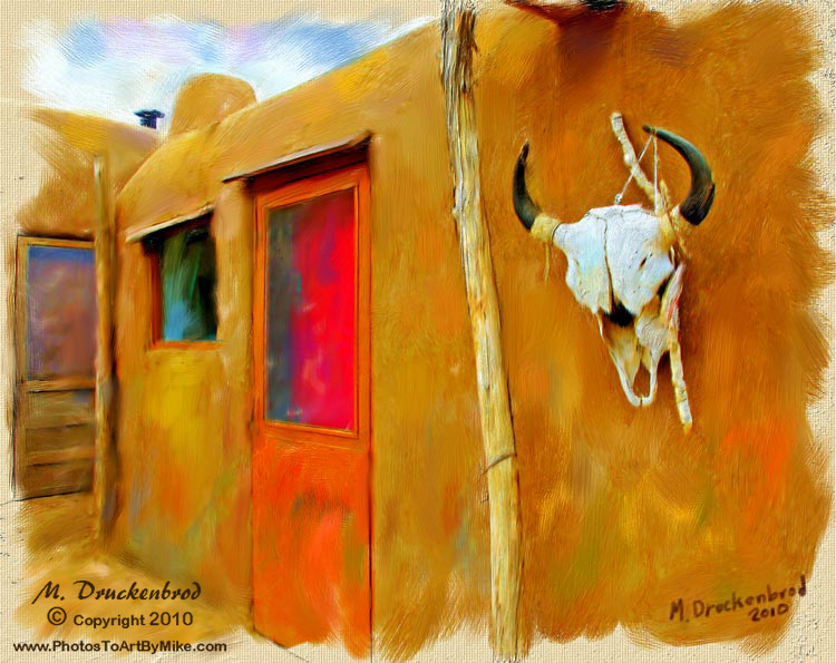 750x595 Digital Oil Painting Of Adobe House, Taos Pueblo Nm - Adobe Painting