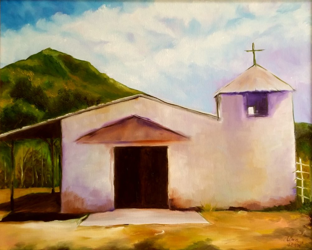 1002x803 White Adobe Church Painting Clina Polloni - Adobe Painting