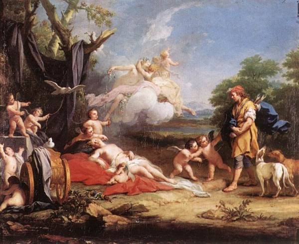 600x491 Venus And Adonis 1 By Jacopo Amigoni - Adonis Painting
