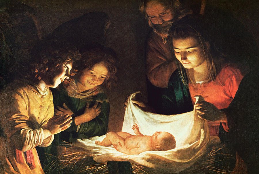 900x605 Adoration Of The Baby Painting By Gerrit Van Honthorst - Adoration Painting