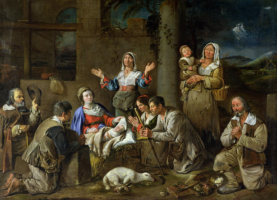 900x651 Adoration Of The Shepherds Painting By Jean Michelin - Adoration Painting