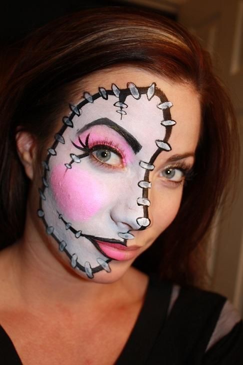 486x729 Half Doll Adult Face Paint.jpg Provided By Face Painting By - Adult Face Painting