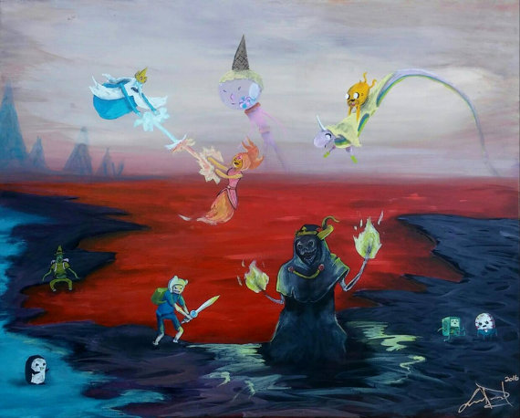 570x458 Adventure Time Original Canvas Painting Battle Of Ooo - Adventure Time Acrylic Painting