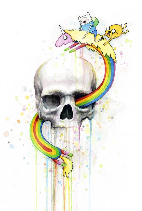 541x800 Adventure Time Skull Jake Finn Lady Rainicorn Watercolor Art Print - Adventure Time Painting