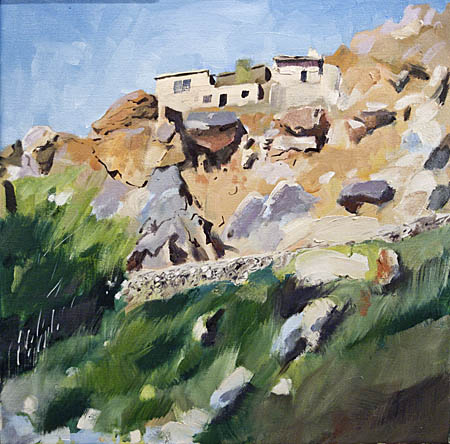 450x444 Oil Painting Of Abandoned Houses In The Hills Above Istaliff - Afghanistan Painting