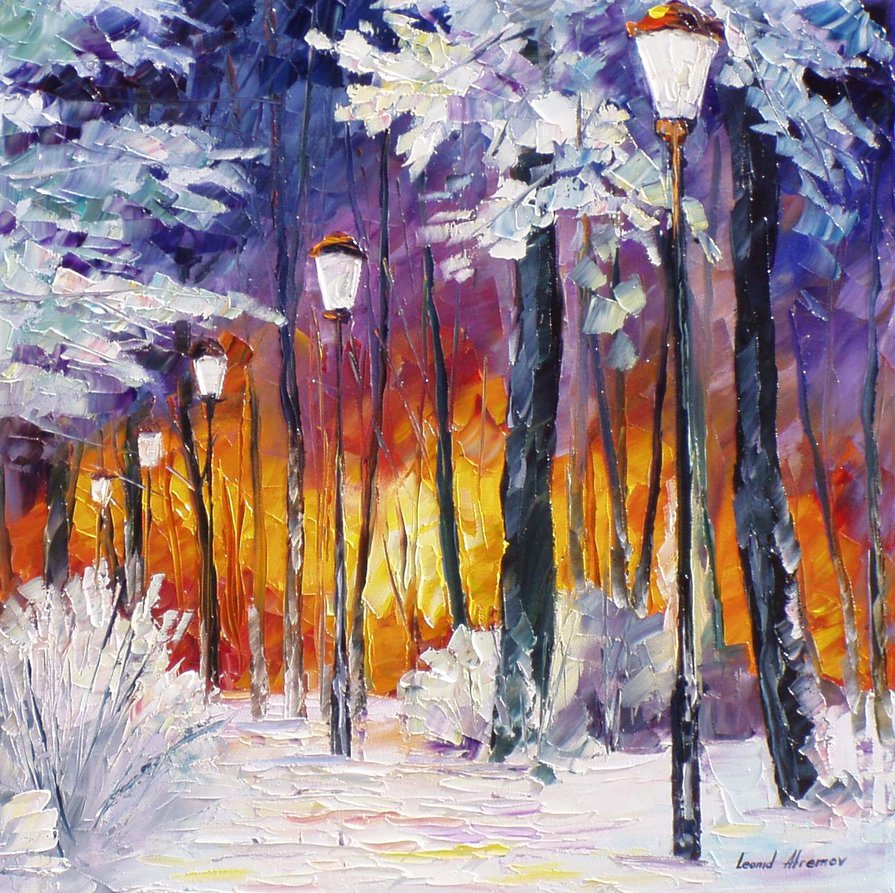 895x893 Winter Fire By Leonid Afremov By Leonidafremov - Afremov Painting