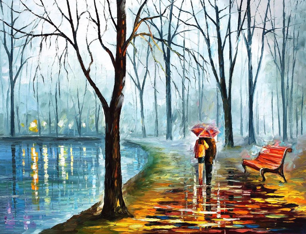 1022x782 Foggy Rain By Leonid Afremov By Leonidafremov - Afremov Painting