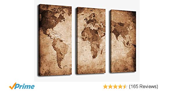 600x315 Canvas Wall Art Vintage World Map Painting Ready - Africa Map Painting