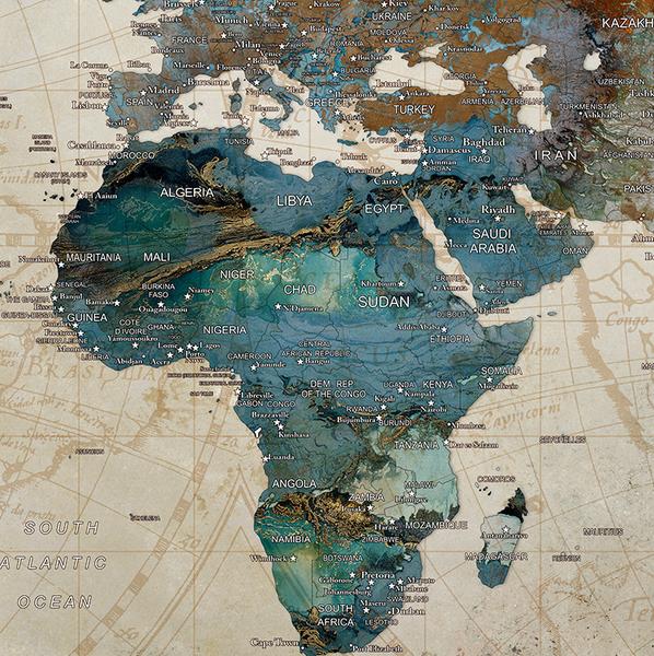 598x600 Extra Large Wall Art Push Pin World Map Art Print, Large Wall - Africa Map Painting