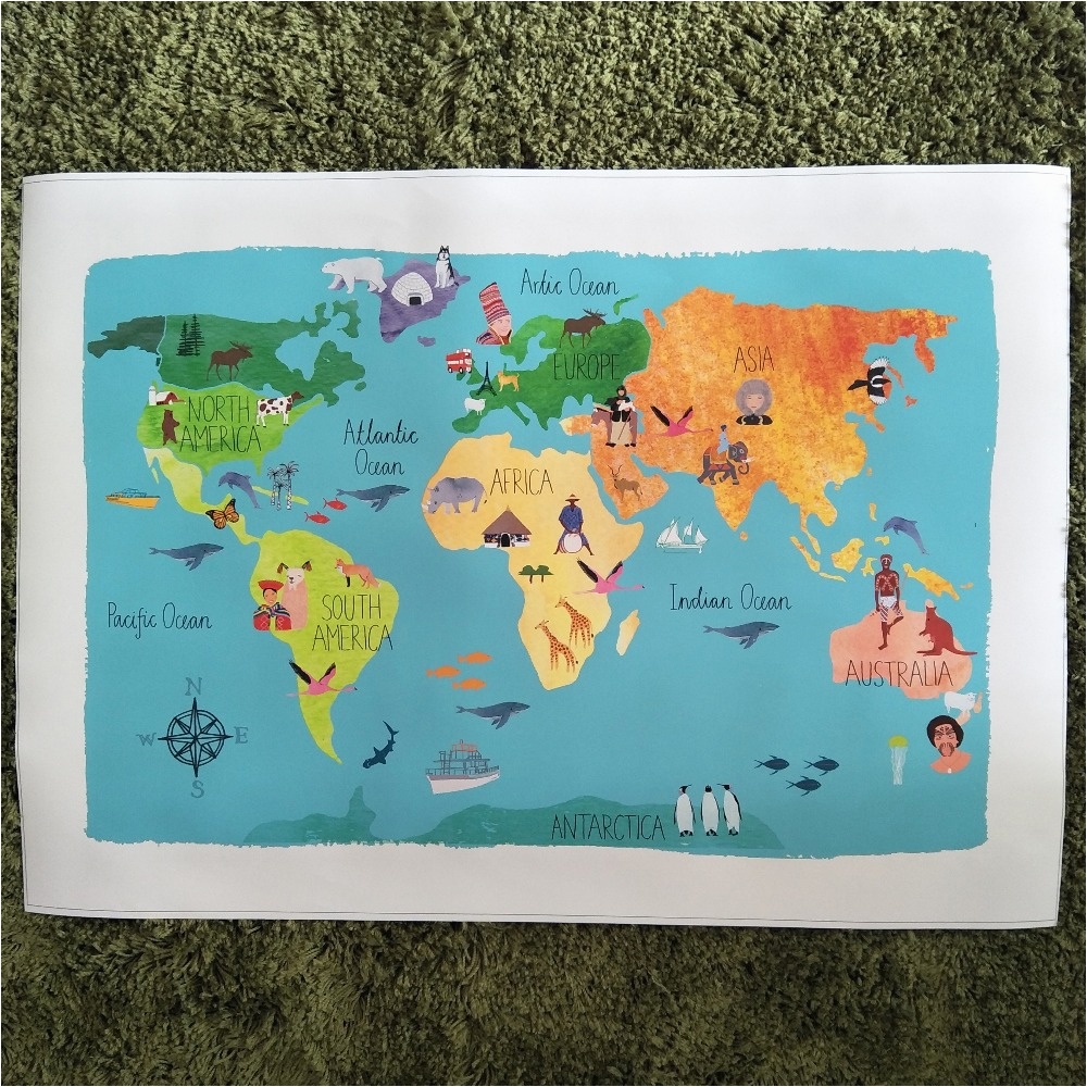 1000x1000 Xdr664 Nordic Children Kawaii Cartoon Animals World Map Canvas - Africa Map Painting