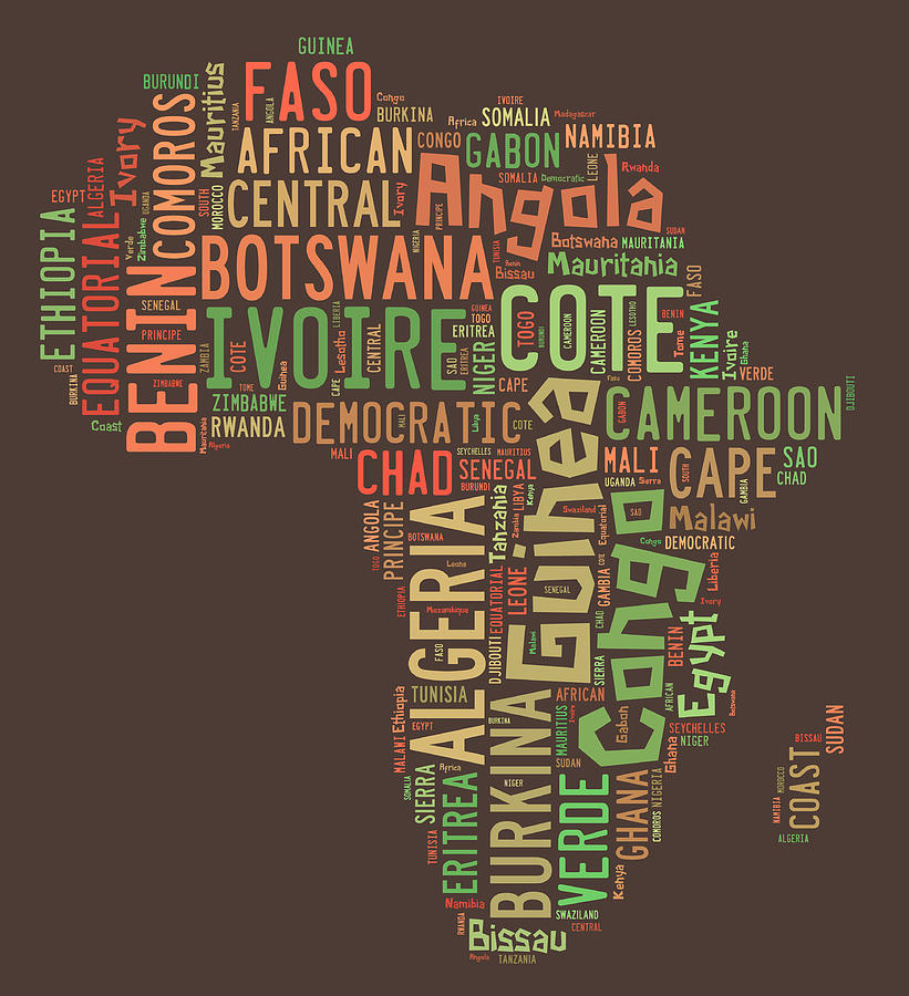 821x900 Africa Typography Map All Countries Painting By Florian Rodarte - Africa Map Painting