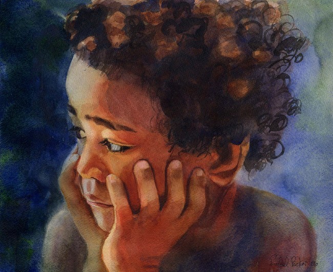 650x531 African American Black Boy Child Art Print Of My By Rachelsstudio - African American Painting