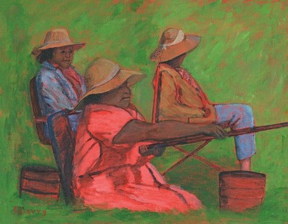 570x444 Woman Fishing African American Women Painting By Artisttoostudios - African American Woman Painting