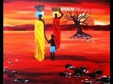 480x360 Acrylic Painting On Canvas Africanart Sunset For Beginners - African Art Painting