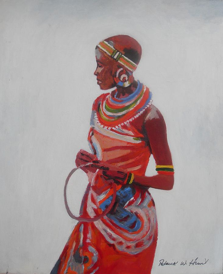 732x900 African Lady In Red Painting By Patrick Hunt - African Culture Painting