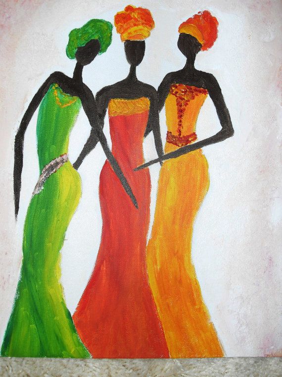 570x760 Acrylic Abstract African Painting African Ladies 2 Dance Romantic - African Culture Painting