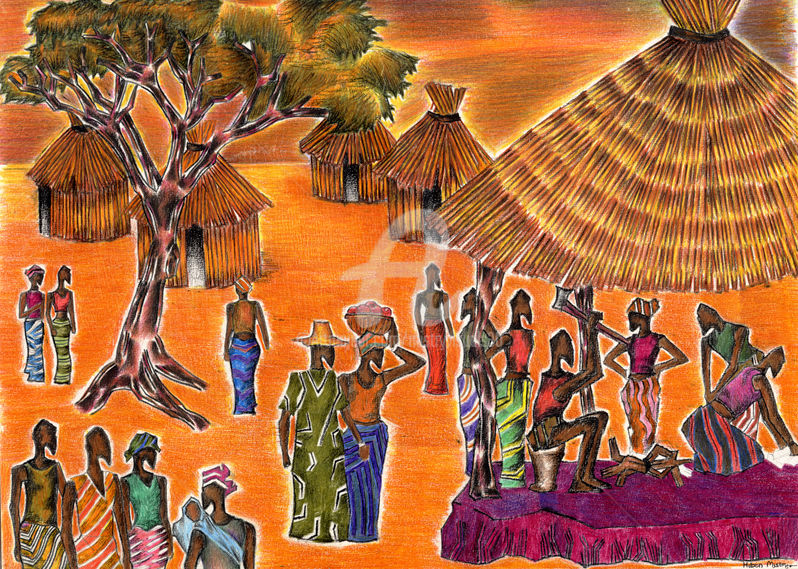 798x569 Village Life (Mistry Visuals) - African Culture Painting