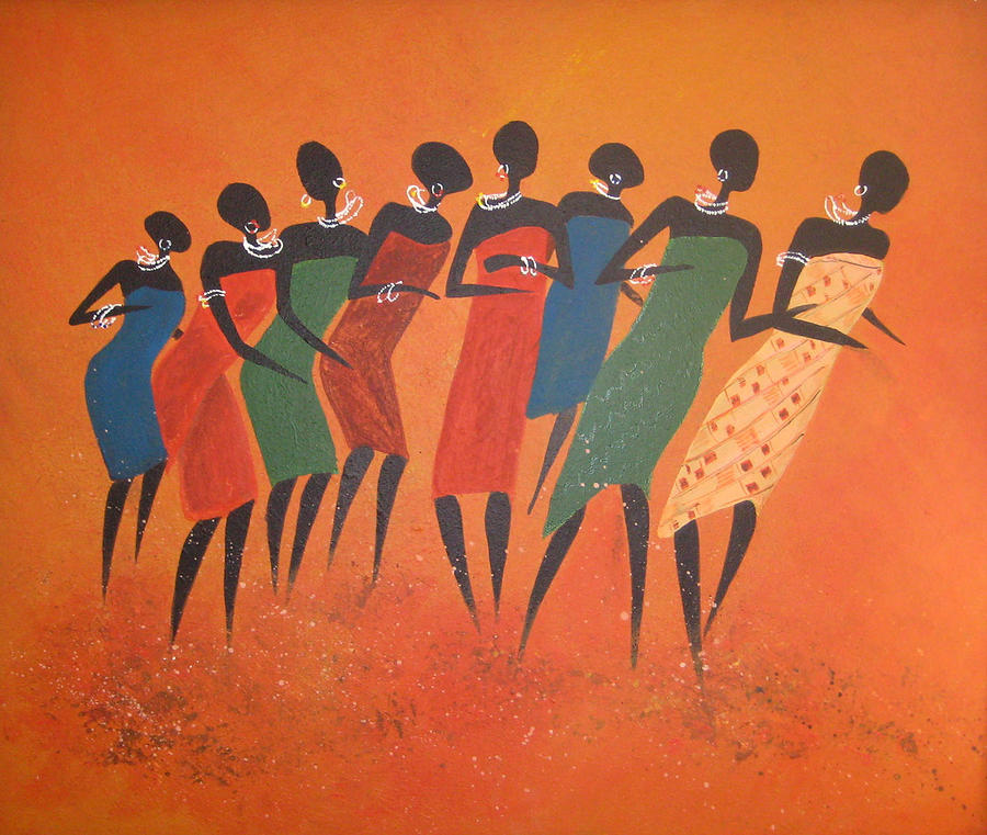 900x761 African Dancers Painting By Pat Barker - African Dance Painting