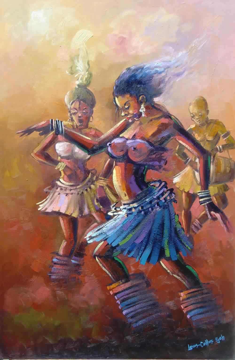 1000x1528 Cultural Dance In Africa Painting Of Dancers In African Village - African Dance Painting