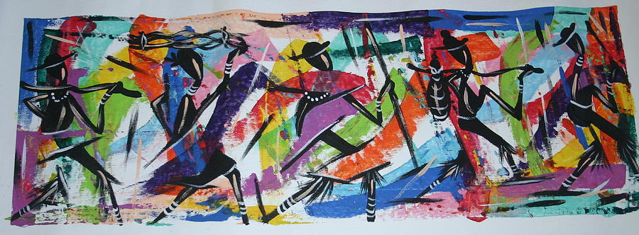 900x332 Tribal Dance Painting By African Artist - African Dance Painting