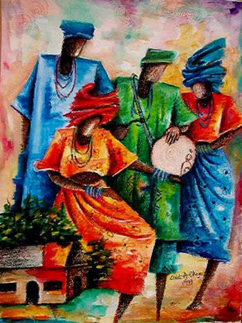 350x467 Village Dance By Chidi Okoye Artistic Genius - African Dance Painting